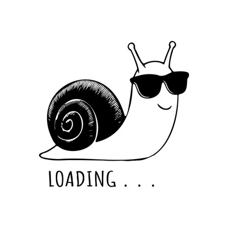 Hand-drawn snail with sunglasses and  LOADINGâ¦ text, funny slow progress, humorのイラスト素材