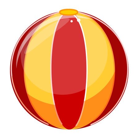 Beach ball, red and yellow stripes, vector round toy, inflatable summer sport equipment, play illustrationのイラスト素材