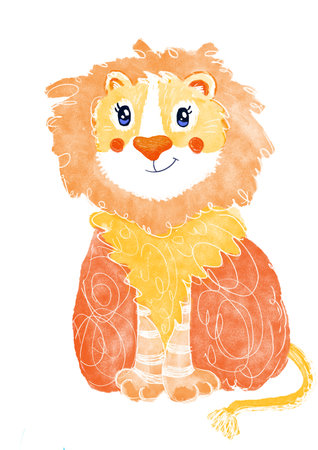 isolated cute cartoon smiling orange lion on a white background.の写真素材