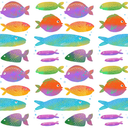 Seamless pattern with fishes. Hand drawn undersea world. colorful artistic background. Aquarium. Can be used for wallpaper, textiles, wrapping, card, cover.の写真素材