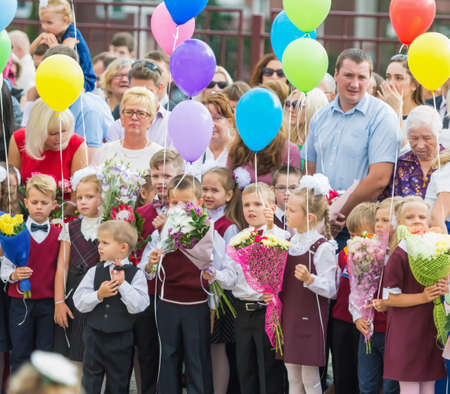 Minsk, Belarus - September 1, 2018 First-graders and their parents are at a solemn meeting devoted to September 1のeditorial素材