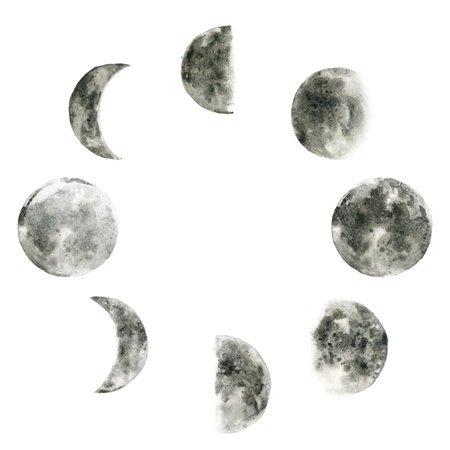 Moon Phases Poster. Watercolor illustration. Vintage wallpaper.の写真素材