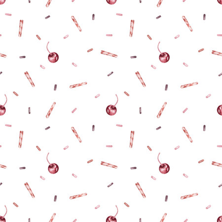 Cute sweet pattern. Seamless watercolor pattern with sweetsの写真素材