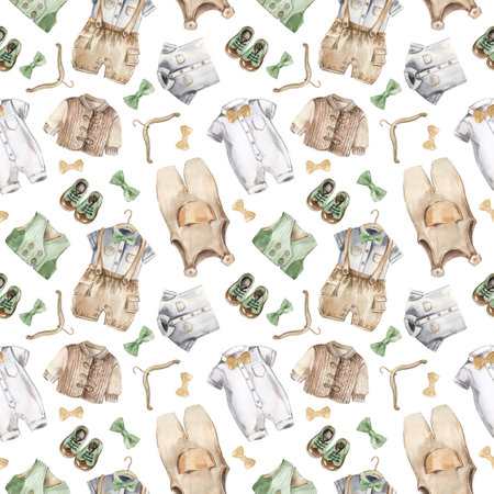 Seamless pattern with clothes for boys in boho style.の写真素材
