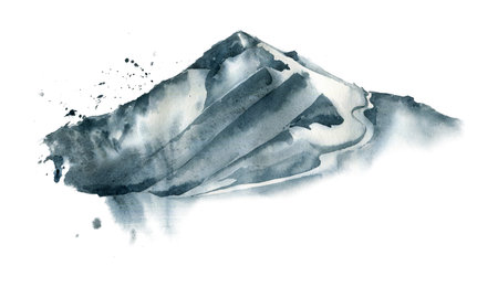 Mountain print, watercolor rock, camping logo.の写真素材