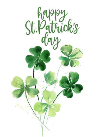 Bouquet of happy clover, cute watercolor printの写真素材