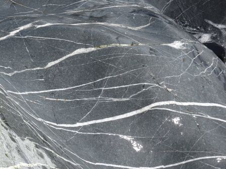 a huge dark gray sea shiny stone with an interesting white patternの写真素材