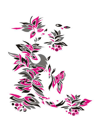 Pink bird on flower on white backgroundのイラスト素材