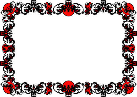  decorative black frame with red elements on a white backgroundのイラスト素材