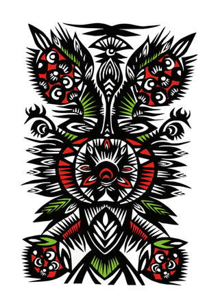 Black pattern of flowers, berries and leaves on a white backgroundのイラスト素材