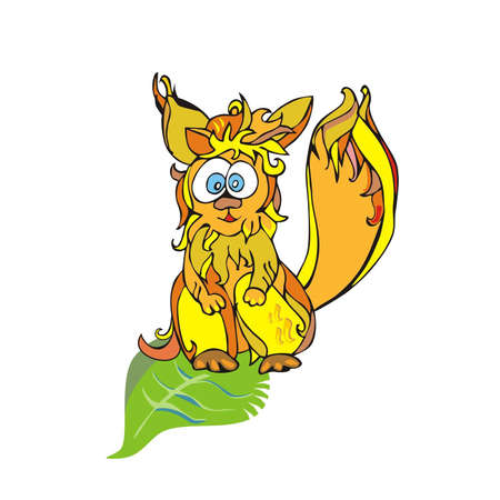 Red squirrel on the green leafのイラスト素材