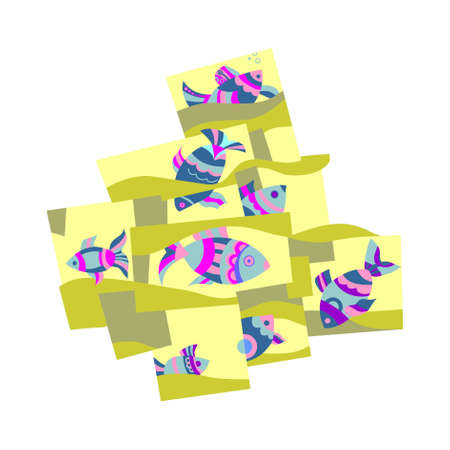 decorative composition of fish and wavesのイラスト素材