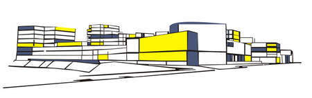 urban ensemble on the waterfront on a white backgroundのイラスト素材