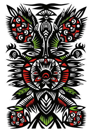 Black pattern of flowers, berries and leaves on a white backgroundのイラスト素材