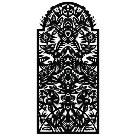 vertical decorative pattern with birds and flowers on a white backgroundのイラスト素材