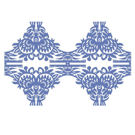 blue floral decorative vintage on awhite backgroundのイラスト素材