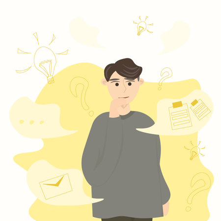 The guy thinks what to choose and do.のイラスト素材