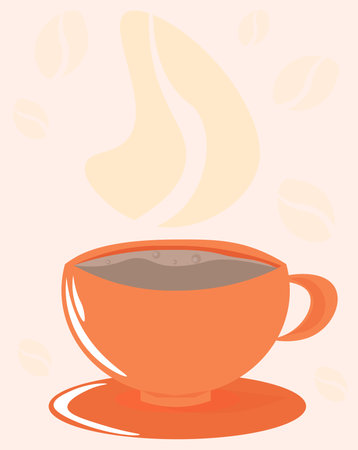 Red cup with coffee on a beige background.のイラスト素材