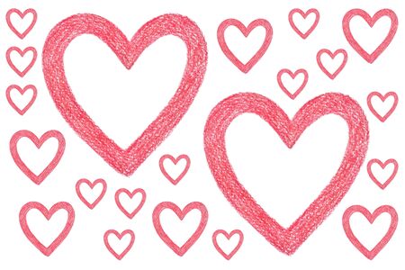 illustration of red hearts of different sizes on a white background.