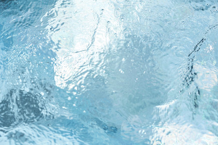 blue water surface with waves and bubbles. minimalistic fresh summer background for invitation or...