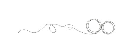 One continuous line drawing of two wedding rings. Subtle swirls and romantic symbols in a simple linear style. Editable stroke. Minimalistic Doodle vector illustration.のイラスト素材