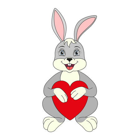 Cute cartoon rabbit holding heart.のイラスト素材