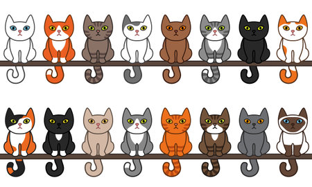 Seamless different Colored cats border.のイラスト素材