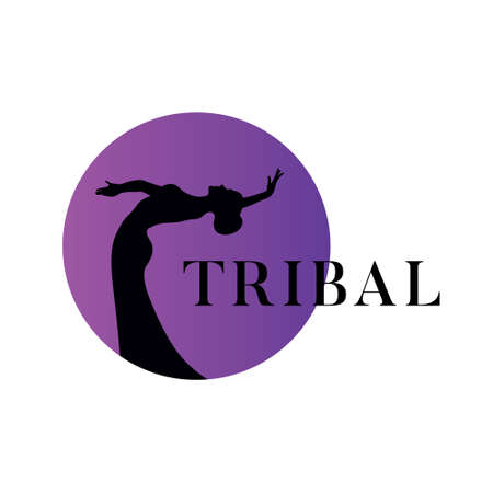 Tribal dance logo. Emblem with dancing woman for school, festival, party, event, classes.のイラスト素材