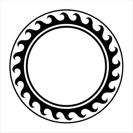 Round wave border frame maori design black and whiteのイラスト素材