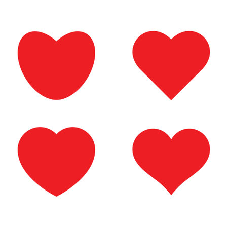 Set of red hearts icons different shape. Vector illustrationのイラスト素材