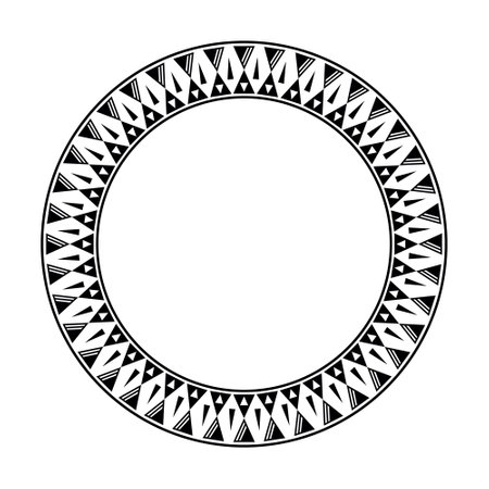 Round geometrical maori border frame design. Simple. Black and white. African, maya, aztec, ethnic, tribal style.のイラスト素材