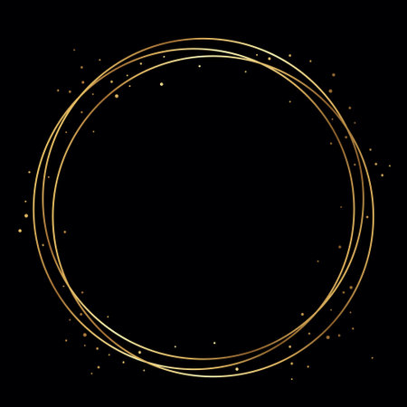 Elegant Round Gold Frame for Branding, Invitations, Logos and Luxury Design on Black Backgroundのイラスト素材
