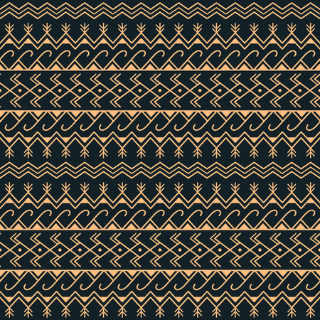 Elegant tribal geometric  pattern with golden ornament on black background. Perfect for textiles,...