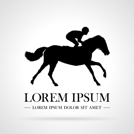 Silhouette of racing horse with jockey. icon. Design icons. Stable, farm, valley, company. Equestrian sport. Poster. Vector illustration.のイラスト素材