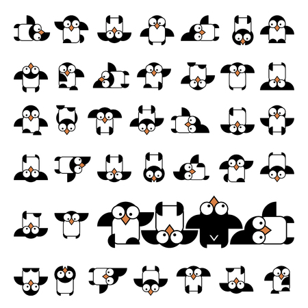 Set of animal penguin design flat. Penguin bird, penguin vector, animals winter, penguin isolated, animal penguin, cartoon penguin, polar penguin , wild penguin character. Vector illustration background pattern.のイラスト素材