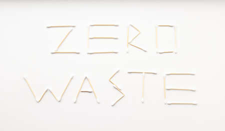Ecological concept. Lettering zero waste made from wooden cotton swabsの写真素材