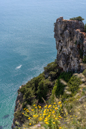 View on a cliff and the coast of the Atlantic Ocean near the city of Nazare in Portugal
