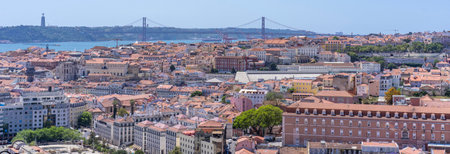 Lisbon, Portugal. May 07, 2023. Panoramic view of the roofs of the historic part of Lisbonのeditorial素材