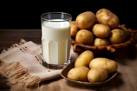 Potato milk, alternative type of milk, non-allergenic, lactose-free product.の素材
