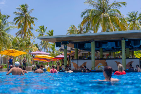13.03.2023, Hard Rock hotel Maldives, Maldive Islands. Aqua Zumba training in the pool of the Hard Rock Hotel Maldivesのeditorial素材