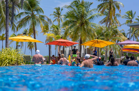 13.03.2023, Hard Rock hotel Maldives, Maldive Islands. Aqua Zumba training in the pool of the Hard Rock Hotel Maldivesのeditorial素材