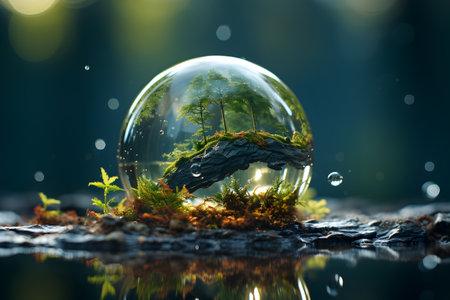 The nature of planet Earth inside a sphere. Concept of water shortage, ocean pollution and global environmental problems.の素材