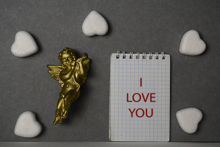 Cupid and hearts. I love you concept. February 14. Card for Valentine's day and wedding celebration. Symbol of love.の写真素材