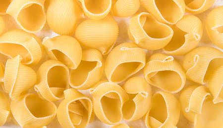 Yellow raw pasta background, fresh italian traditional macaroni, wallpaperの写真素材