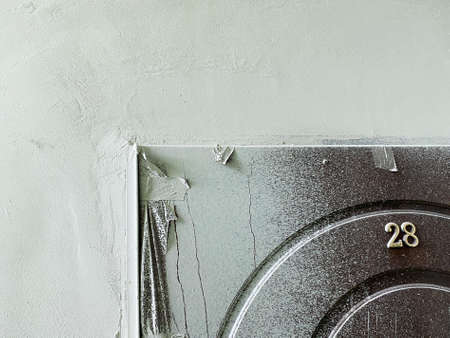 Dirty door after renovation dirtied with paint. Door need cleaning