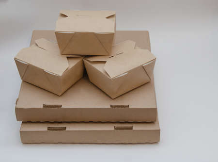 Food delivery. Boxes and packaging for takeaway and home delivery