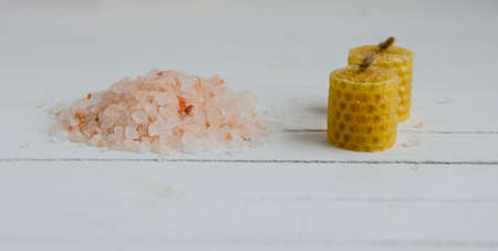 Sea pink coarse salt for body peeling. Body and skin careの写真素材