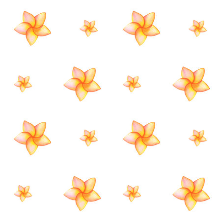 Flower seamless pattern with tropical flower plumeria on white background. Hand drawn watercolor illustrationの写真素材