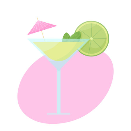 Tropical mojito fresh and bright cocktail with lime and mint. Flat vector illustration for print and designのイラスト素材