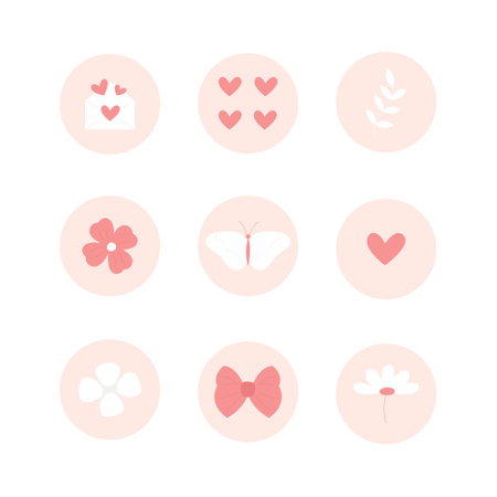 Vector set of cute highlights icons in pink colorのイラスト素材